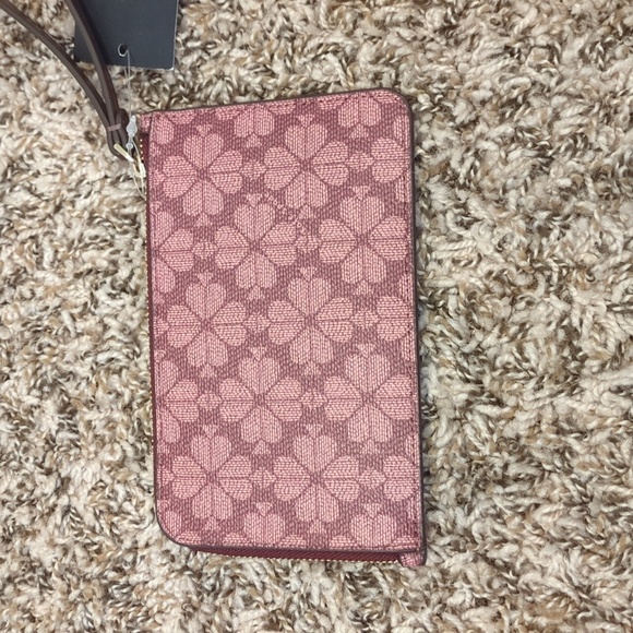 Kate Spade Lucy small floral grenache Spade logo zip wristlet wallet - Picture 7 of 11